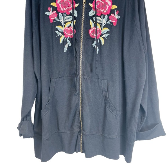 Johnny Was Black Hoodie with Pink Floral Design - Picture 12 of 13